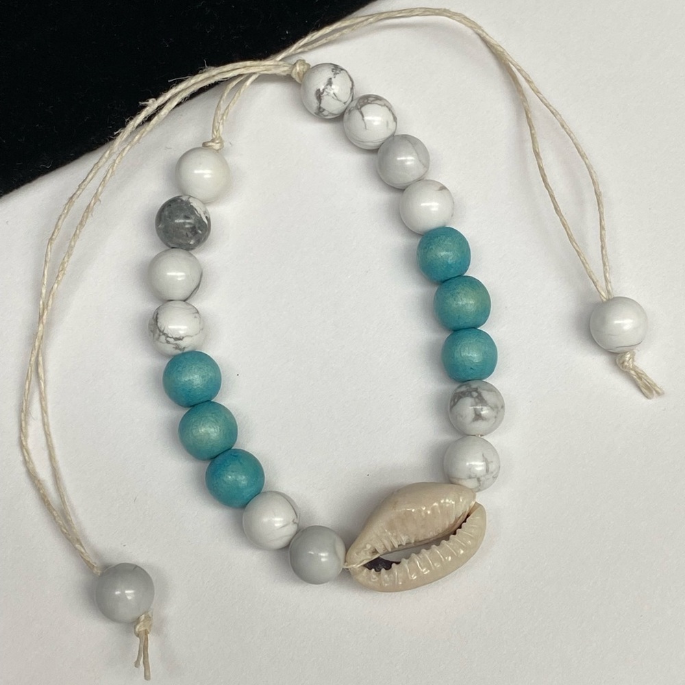 Howlite and Wood Beaded Tie on Anklet or Bracelet